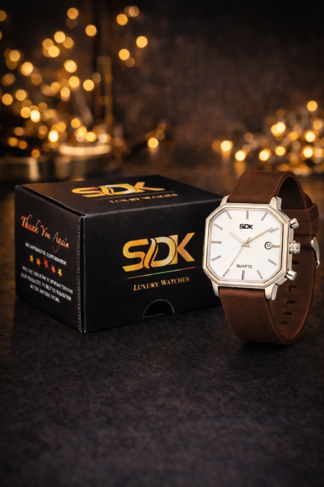 Silver Square Classic Watch-Brown