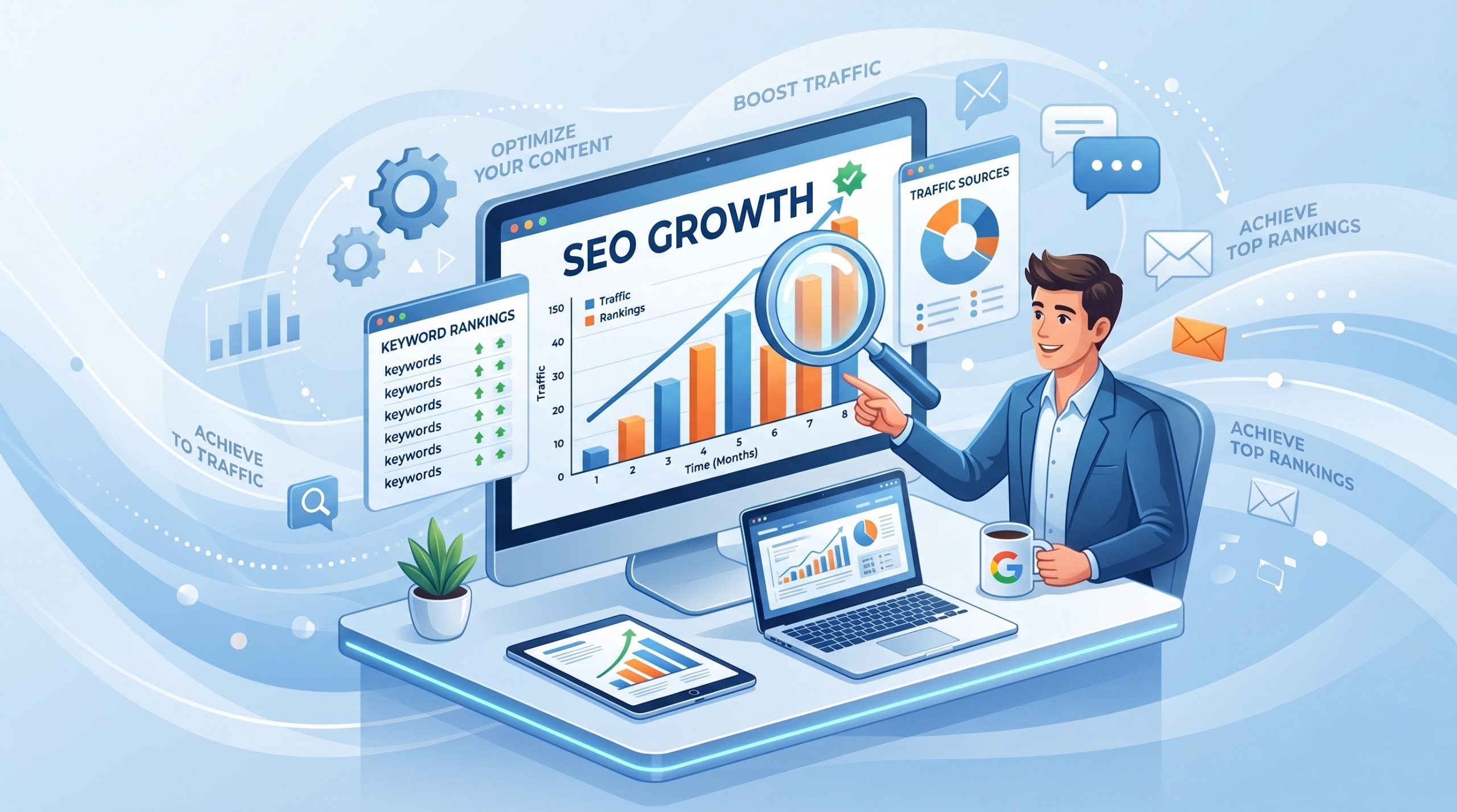 SEO analytics dashboard representing Dirgha Technologies search engine optimisation services