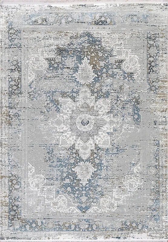 Ruby Transitional Grey/Blue Distressed Medium Pile Rug