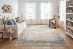 Ruby Modern Ivory/Blue Abstract Medium Pile Rug
