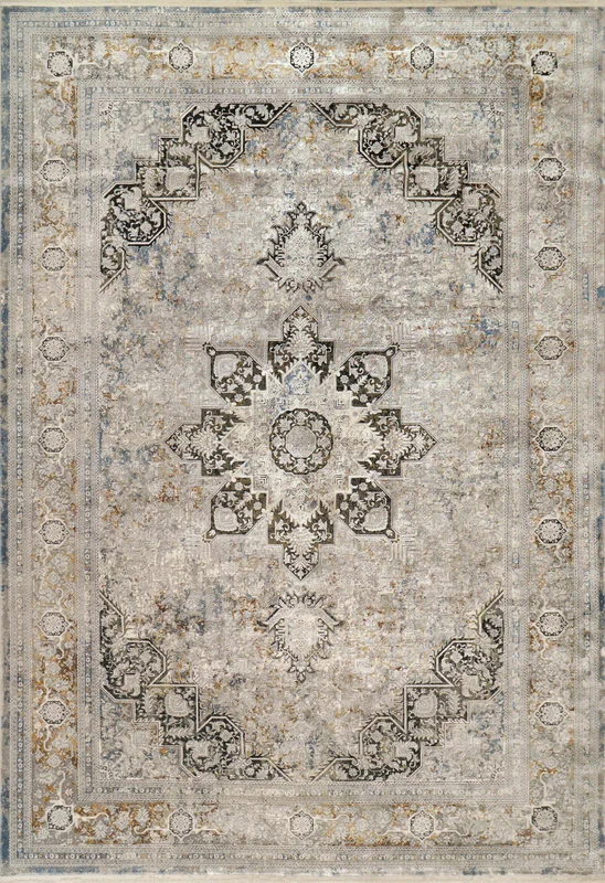 Ruby Transitional Ivory/Grey/Gold Oriental Medium Pile Rug