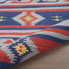 Baja Tribal Blue Red Woven Rug