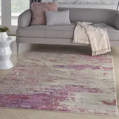 Celestial Abstract Ivory Pink Power-loomed Rug
