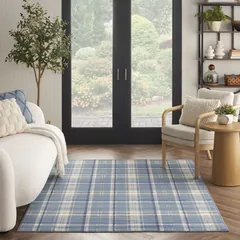 Grafix Plaid Blue Power-loomed Rug