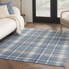 Grafix Plaid Blue Power-loomed Rug