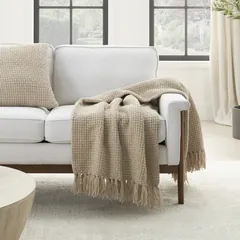 Lifestyle Solid Beige Throw Blanket