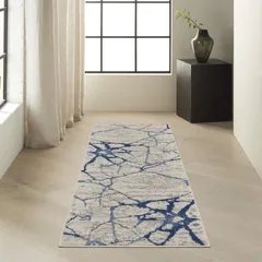 River Flow Abstract Ivory Blue Power-loomed Rug