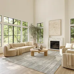 Soft Structure Abstract Grey Machine Woven Rug