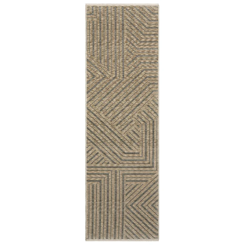 Echo Ech01 Beige/ Grey Stripe Geometric Rug