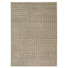 Echo Stripe Beige/ Grey Geometric Cut Pile Rug