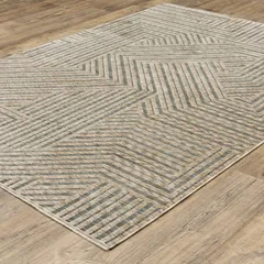 Echo Stripe Beige/ Grey Geometric Cut Pile Rug