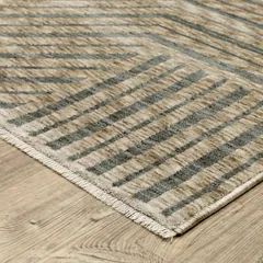 Echo Stripe Beige/ Grey Geometric Cut Pile Rug