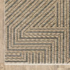 Echo Stripe Beige/ Grey Geometric Cut Pile Rug