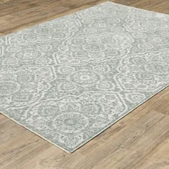 Echo Medallion Green/ Ivory Floral Cut Pile Rug