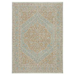 Echo Medallion Beige/ Blue Cut Pile Rug