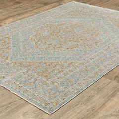 Echo Medallion Beige/ Blue Cut Pile Rug