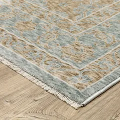 Echo Medallion Beige/ Blue Cut Pile Rug