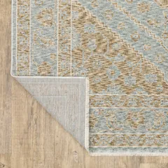 Echo Medallion Beige/ Blue Cut Pile Rug