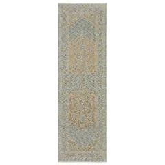 Echo Medallion Beige/ Blue Cut Pile Rug