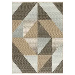 Echo Stripe Beige/ Grey Geometric Cut Pile Rug