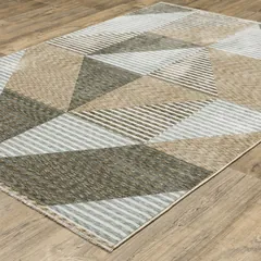Echo Stripe Beige/ Grey Geometric Cut Pile Rug