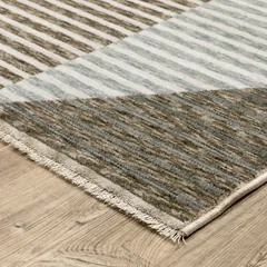 Echo Stripe Beige/ Grey Geometric Cut Pile Rug