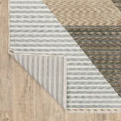 Echo Stripe Beige/ Grey Geometric Cut Pile Rug