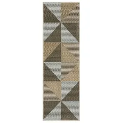Echo Stripe Beige/ Grey Geometric Cut Pile Rug