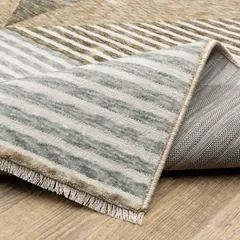 Echo Stripe Beige/ Grey Geometric Cut Pile Rug