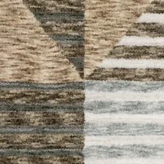 Echo Stripe Beige/ Grey Geometric Cut Pile Rug