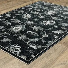 Echo Floral Blue/ Ivory Cut Pile Rug