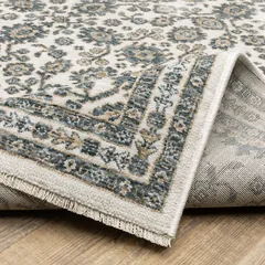 Echo Floral Ivory/ Blue Cut Pile Rug