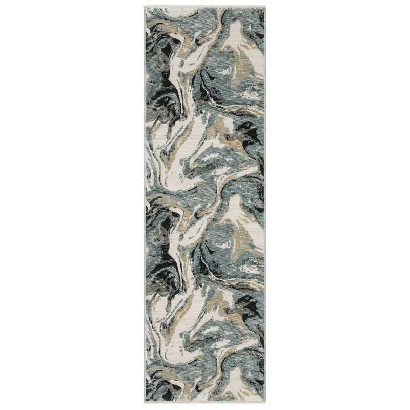 Echo Ech07 Blue/ Ivory Abstract Rug