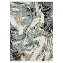 Echo Abstract Blue/ Ivory Cut Pile Rug