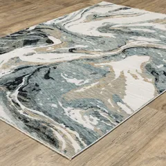 Echo Abstract Blue/ Ivory Cut Pile Rug