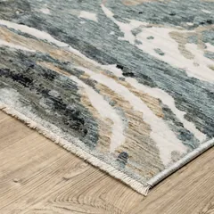 Echo Abstract Blue/ Ivory Cut Pile Rug