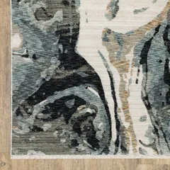 Echo Abstract Blue/ Ivory Cut Pile Rug