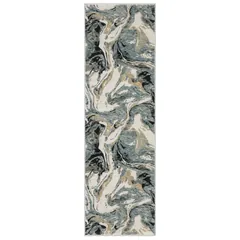 Echo Abstract Blue/ Ivory Cut Pile Rug