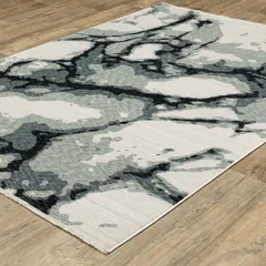 Echo Abstract Blue/ Ivory Cut Pile Rug