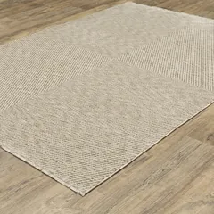 Echo Solid Beige/ Beige Stripe Cut Pile Rug