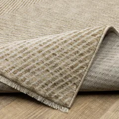 Echo Solid Beige/ Beige Stripe Cut Pile Rug
