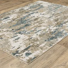 Echo Abstract Beige/ Blue Cut Pile Rug