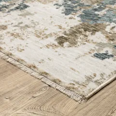 Echo Abstract Beige/ Blue Cut Pile Rug
