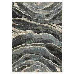 Echo Abstract Blue/ Green Cut Pile Rug