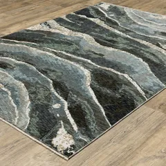 Echo Abstract Blue/ Green Cut Pile Rug