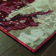 Evolution Abstract Red/ Beige Cut Pile Rug