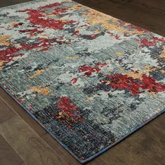 Evolution Abstract Blue/ Red Cut Pile Rug
