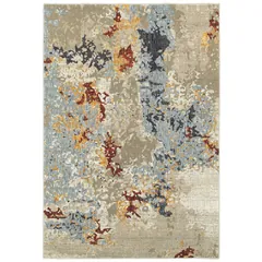 Evolution Abstract Beige/ Blue Cut Pile Rug