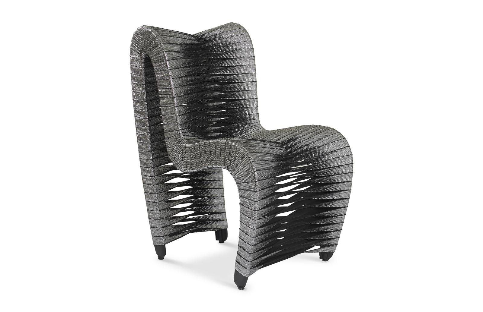 Seat Belt Dining Chair, Silver, Metallic