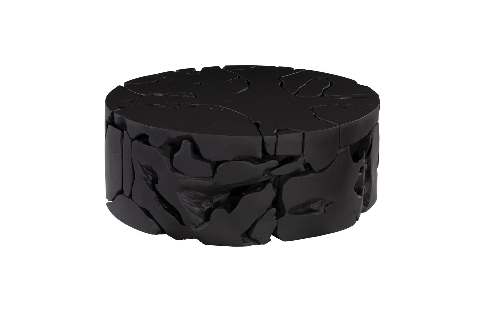 Teak Chunk Round Coffee Table, Black